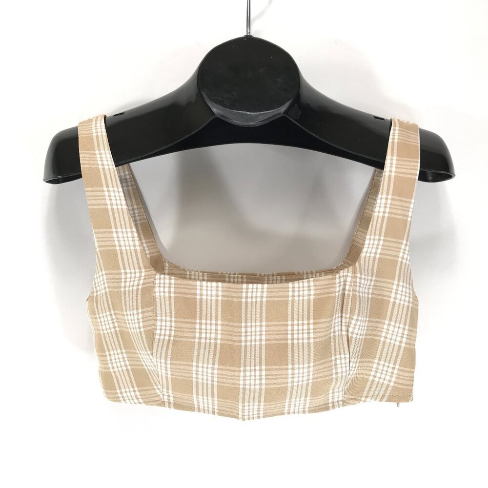 Princess Polly Huxley Side Zip Crop Top Women's Size 4 Plaid Square Neck Tank